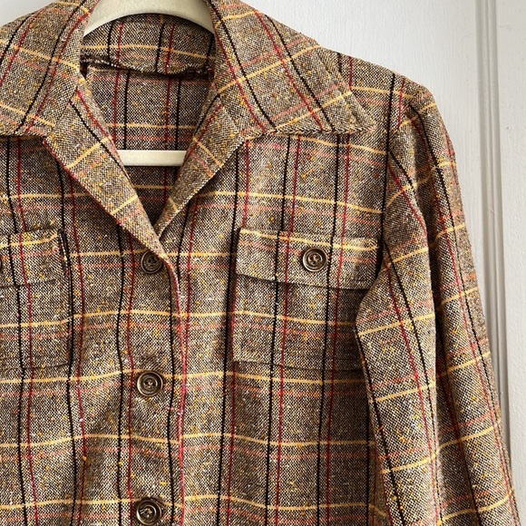 1970s Dagger Collar Brown Rust Red & Mustard Yellow Jacket / Blazer - Picture 2 of 10